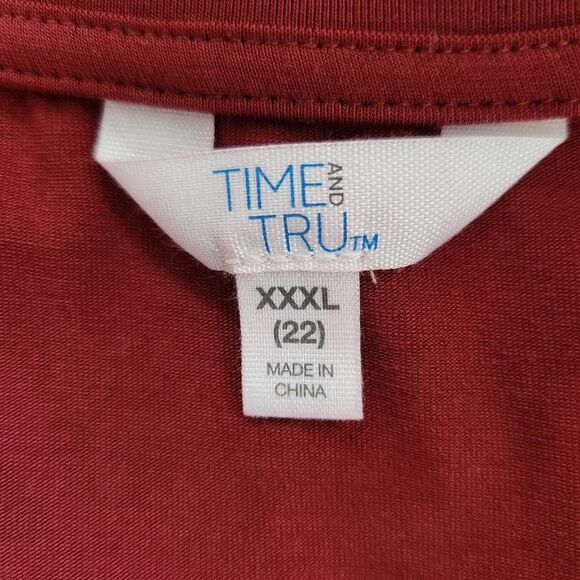 Time and Tru Oxblood Top Size XXXL Plus Size Burgundy Blouse with Ruching - Picture 7 of 10